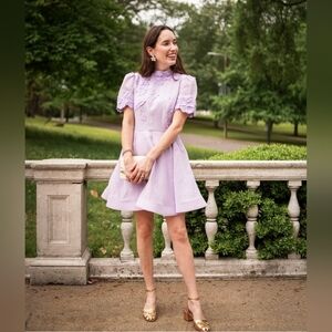 Antonio Melani Purple Iris Linen Mock Neck Mini 3D Floral Dress